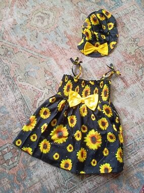 🌻Black & Yellow Girls Dress with Matching Hat 🌻